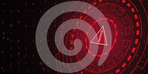 Red digital warning sign with exclamation mark on binary code background. 3D Rendering