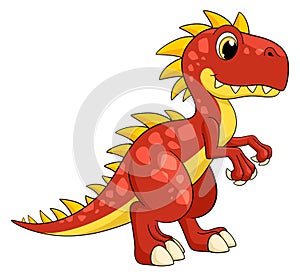 Red dinosaur mascot. Cartoon t-rex. Funny prehistoric animal