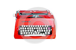 Red dirty Retro typewriter with clipping path