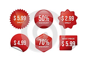 red discount price labels - shapes and stickers