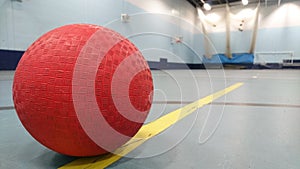 Red dodge ball on the line in sportshall photo