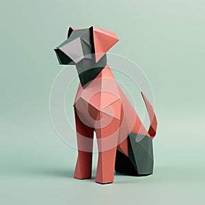 Playful Origami Dog: Minimalist 3d Illustration In Red And Grey photo