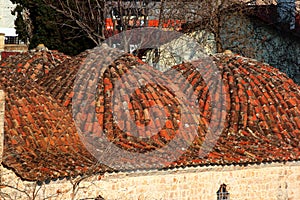 Red dome roofs in Kaleici, old town in Antalya, Turkey