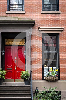 Red door, apartment building, New York City