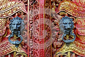 Door handle with lion design on buddhist temple