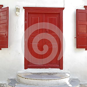 Red door, Mikonos island, Greece photo