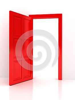 Red door over white background