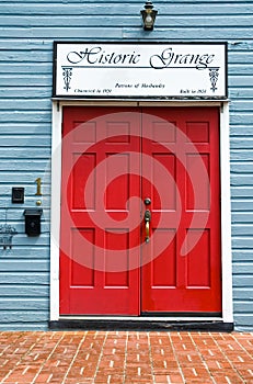 Red Door to an old Historic Grange Hall