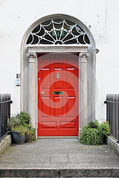 Red door on a townhouse in Dublin