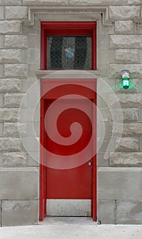 Red Door on an Urban Firehouse
