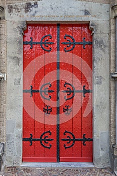 Red door of the Walburgis church in Zutphen