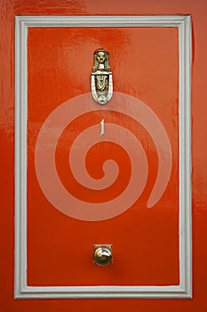 Red doors with door knocker