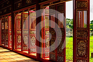 Red doors in Hue Forbidden city