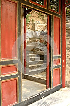 Red Doorway and Stone Stairs, Beijing