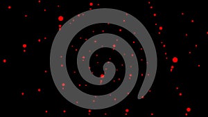Red dots disperse into space. Fantasy abstract technology, data, engineering motion background.