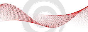 Red dotted wave line pattern. Halftone undulate net background. Abstract flowing particle lattice wallpaper. Curved dash