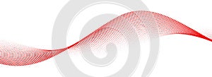 Red dotted wave line pattern. Halftone undulate net background. Abstract flowing particle lattice wallpaper. Curved dash