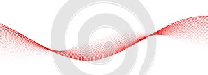 Red dotted wave line pattern. Halftone undulate net background. Abstract flowing particle wallpaper. Curved dashed