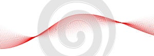Red dotted wave line pattern. Halftone undulate net background. Abstract flowing particle wallpaper. Curve dashed