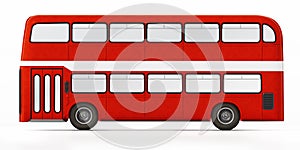 Red double decker bus isolated on white background. 3D illustration