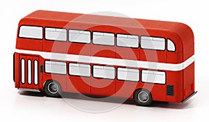 Red double decker bus isolated on white background. 3D illustration