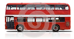 Red Double Decker Bus on White photo