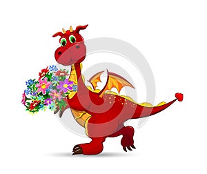 Red dragon with a bouquet of flowers