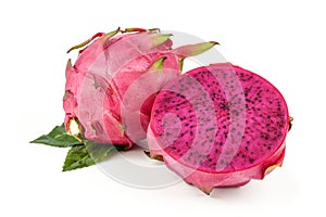 Red Dragon fruit,Pitaya or Pitahaya  isolated on a white background, fruit healthy concept
