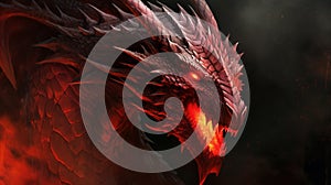 Red dragon head digital painting. Fantasy red dragon head - digital illustration. Generative AI