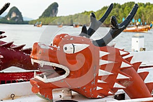 Red Dragon Head on a Race Boat.