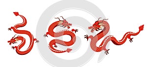 Red Dragon illustrations collection. Chinese new year 2024 year of the dragon - red traditional Chinese designs with