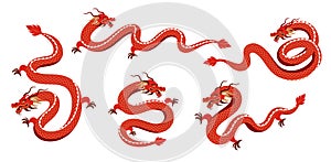 Red Dragon illustrations collection. Chinese new year 2024 year of the dragon - red traditional Chinese designs with