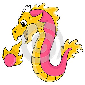 The red dragon spat out a ball of hot fire, doodle icon image kawaii