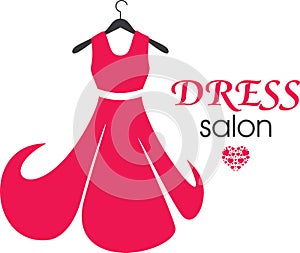 Red dress on hanger. Logo design for dress salon