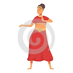 Red dress indian dancer icon cartoon vector. Lady culture