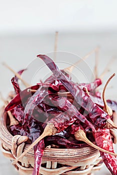 Dried chillies with white background.