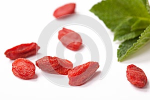 Red dried goji berries closeup