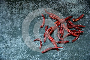 Red dried hot chilli pepper on gray background, Chilli is ingedient  of Thai food