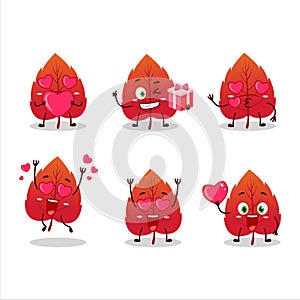Red dried leaves cartoon character with love cute emoticon