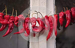 Red dried peppers in old Bulgarian house