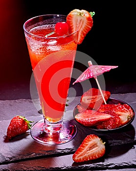 Red drink with cherry and pineapple 54