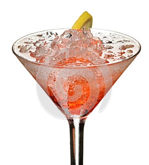 Red drink with ice and lemon isolated over white