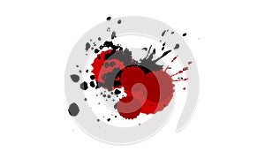 red drop brush painting watercolor splatter in grunge graphic style on white background