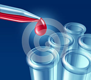 Red drop and test tubes photo