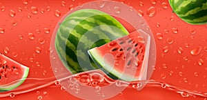 Red drops. Watermelon. 3d vector