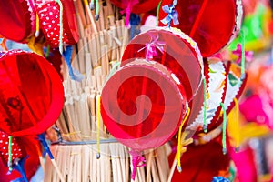 Red drum toy for children in a Plearnwan Hua Hin market at Phetchaburi, Thailand.