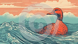 Duck Comic Book Illustration With Woodcut-inspired Graphics photo