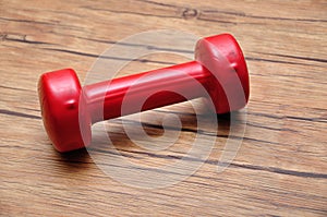 A red dumbbell