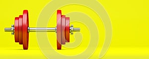 Red dumbbell isolated on yellow