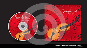Red DVD cover with violin and notes